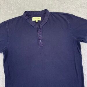 Dapper Boi Henley T Shirt Mens Large Navy Blue Cotton Short Sleeve Button Casual